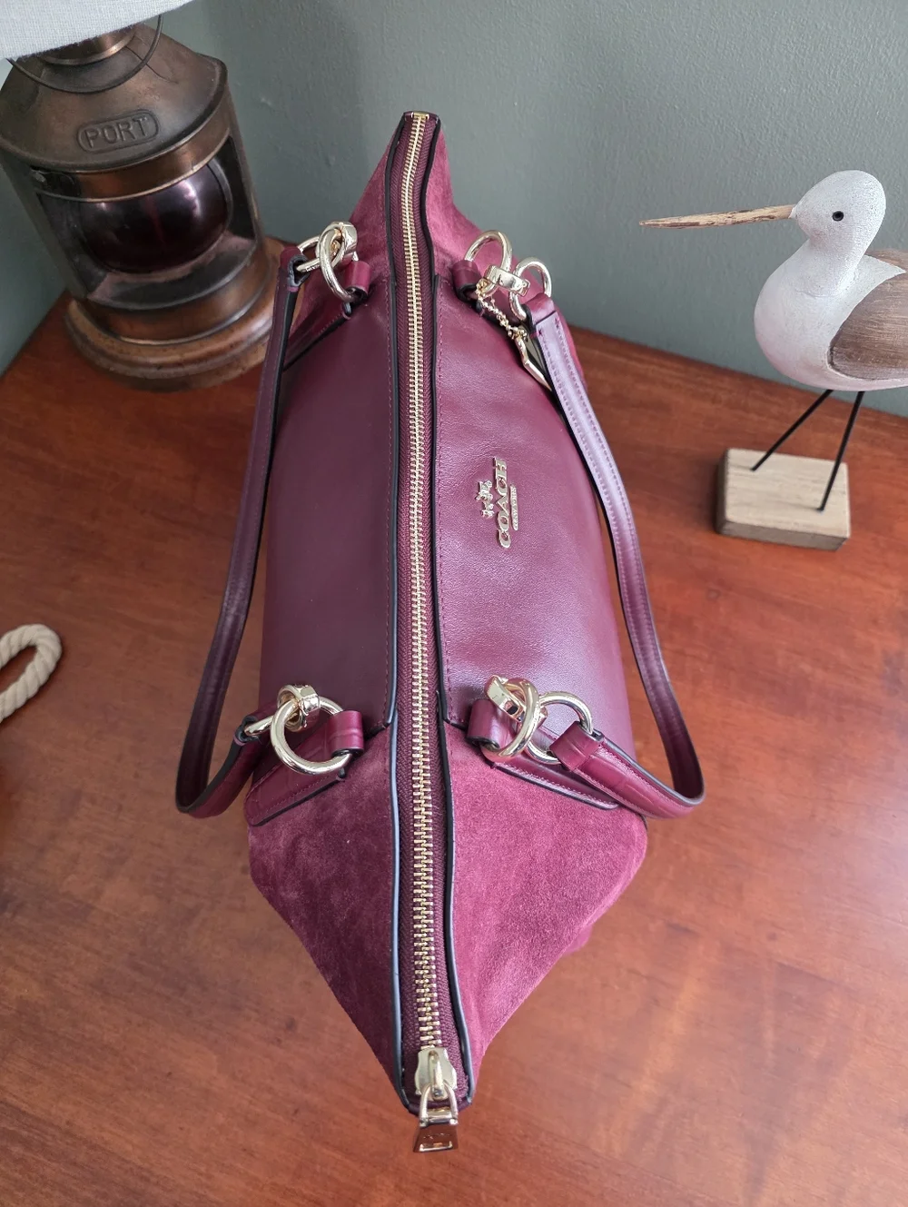Coach F54579 Ava Tote Oxblood Burgundy Suede Leather Shoulder Bag